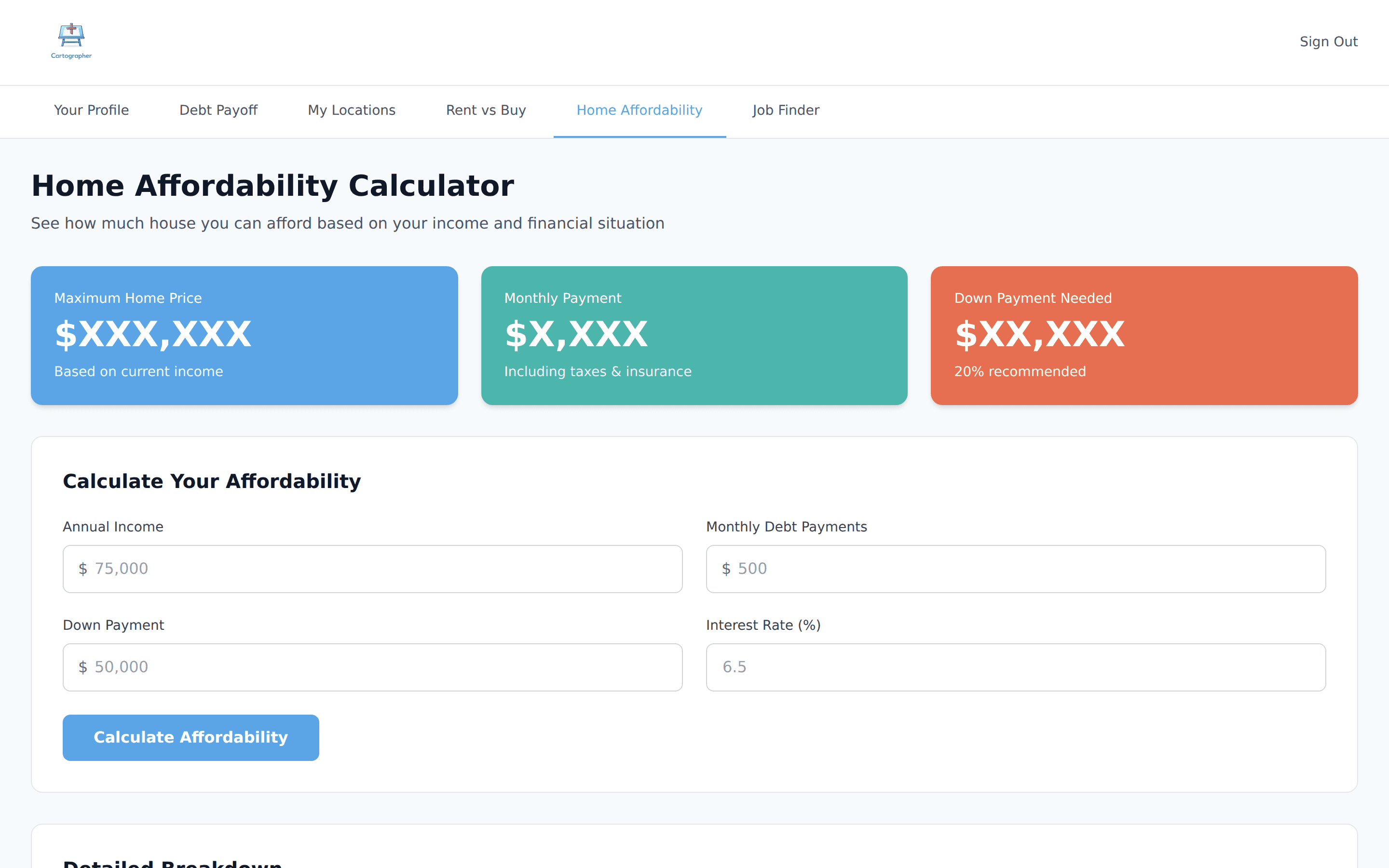 Cartographer home affordability calculator